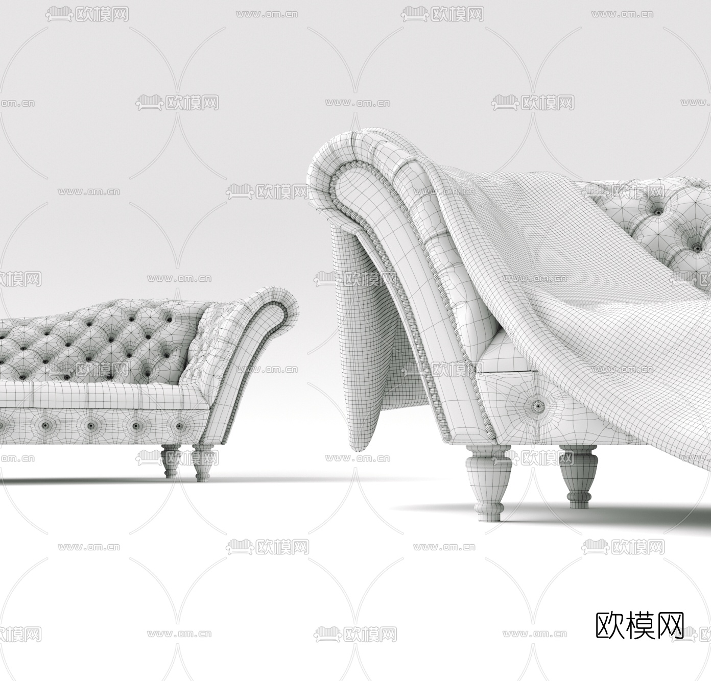 美式皮革双人沙发3d模型下载（渲染图3）