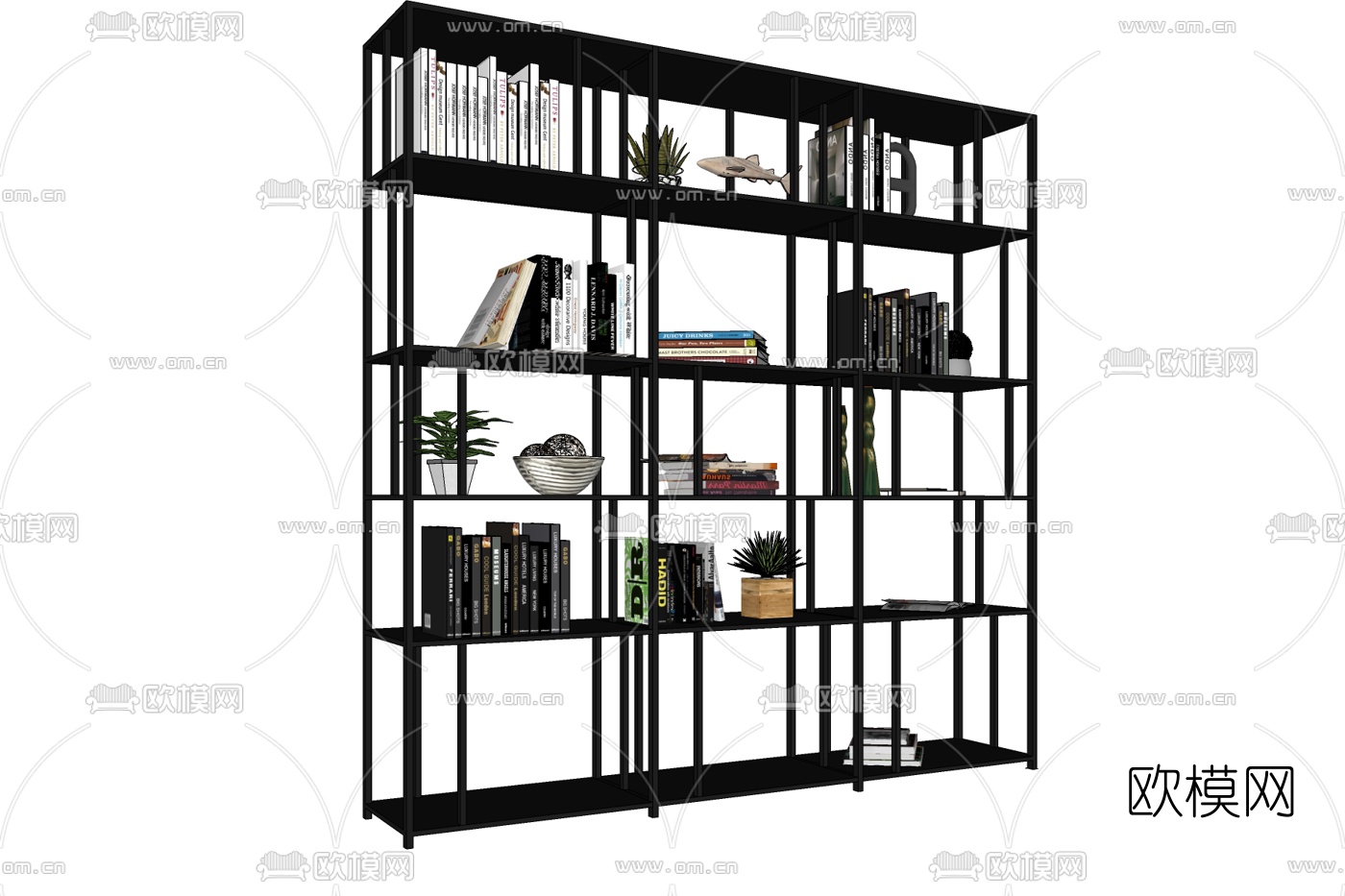 现代铁艺书柜免费su模型下载