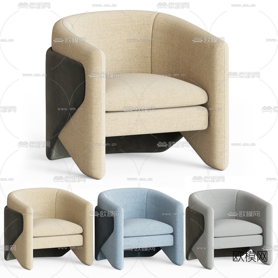 现代布艺单人沙发3d模型下载（渲染图1）