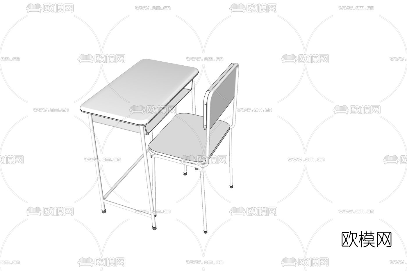 现代实木课桌椅免费su模型下载
