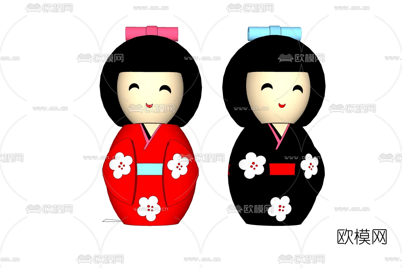 日式和服娃娃摆件免费su模型下载