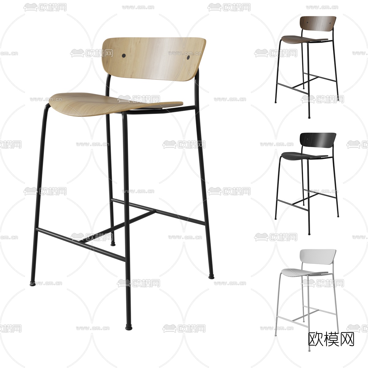 北欧原木吧台椅3d模型下载（渲染图1）