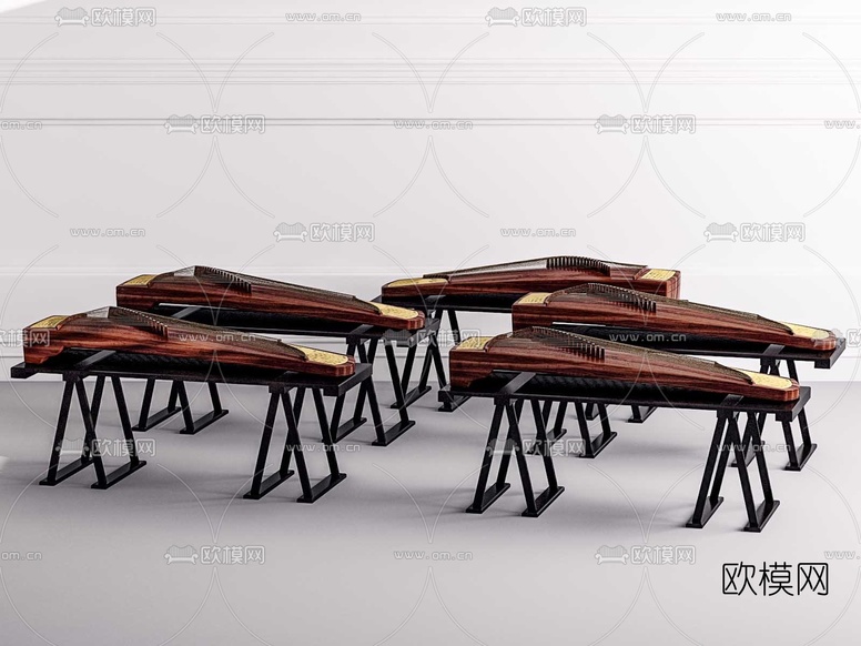中式乐器古筝3d模型下载