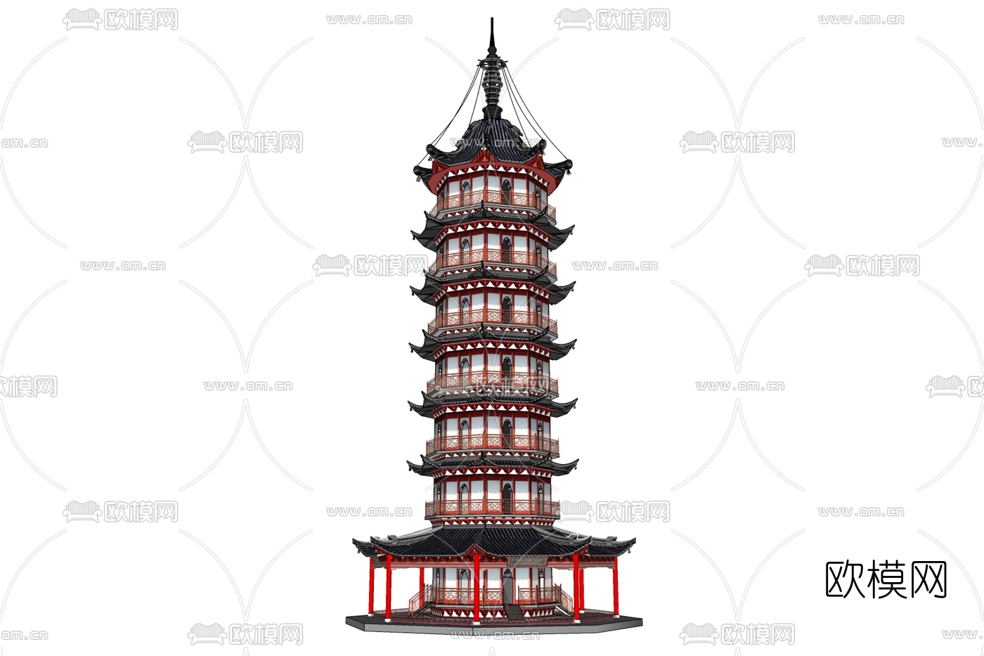 中式塔建筑免费su模型下载