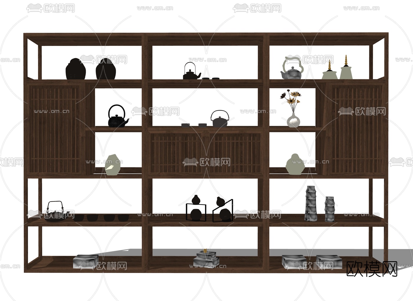 中式实木博古架su模型下载