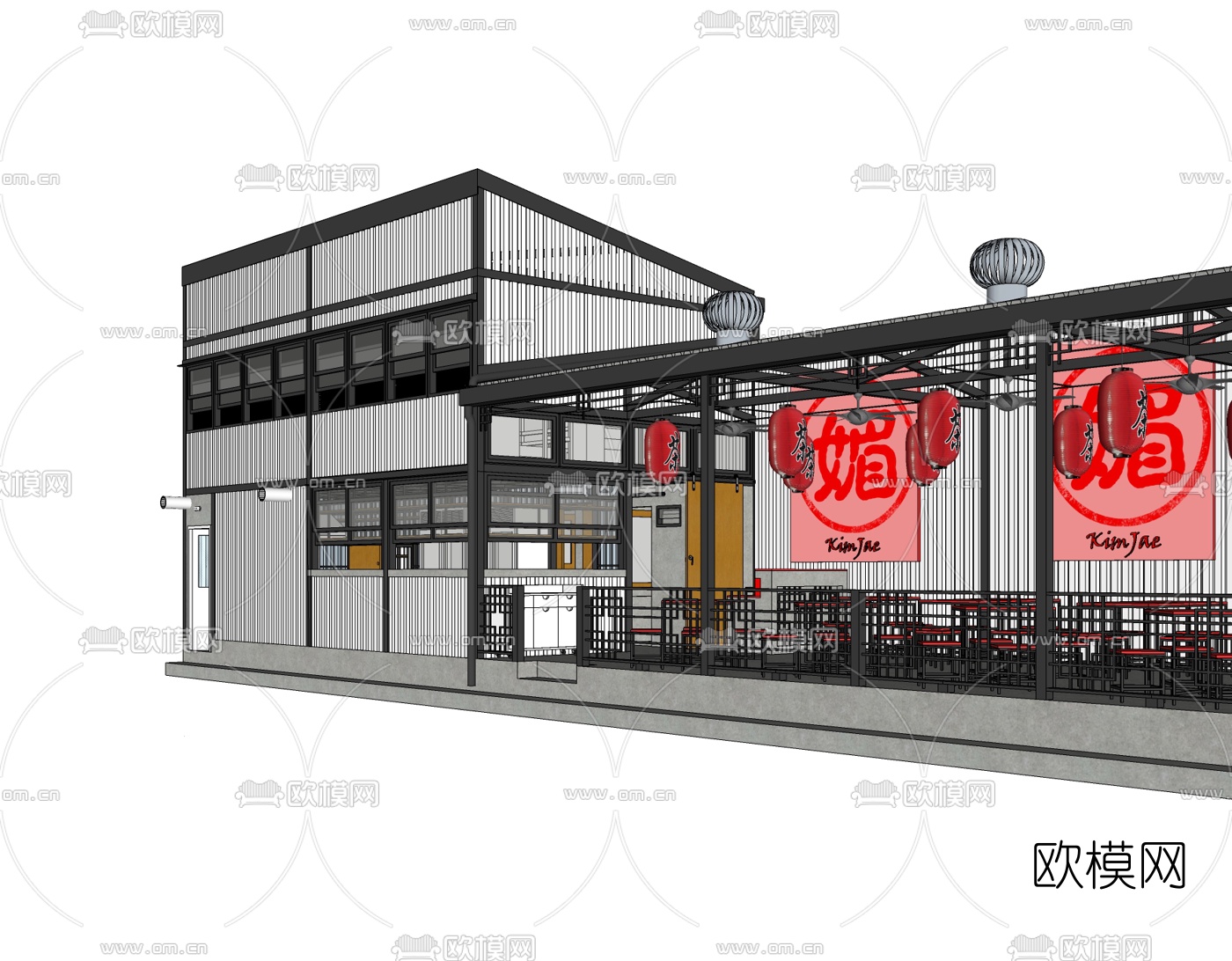 工业风集装箱茶餐厅免费su模型