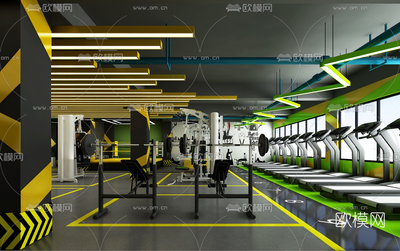 工业风健身房3d模型下载（渲染图1）