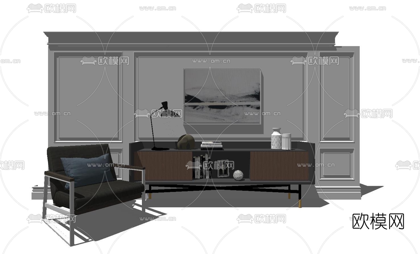 简欧实木边柜su模型下载