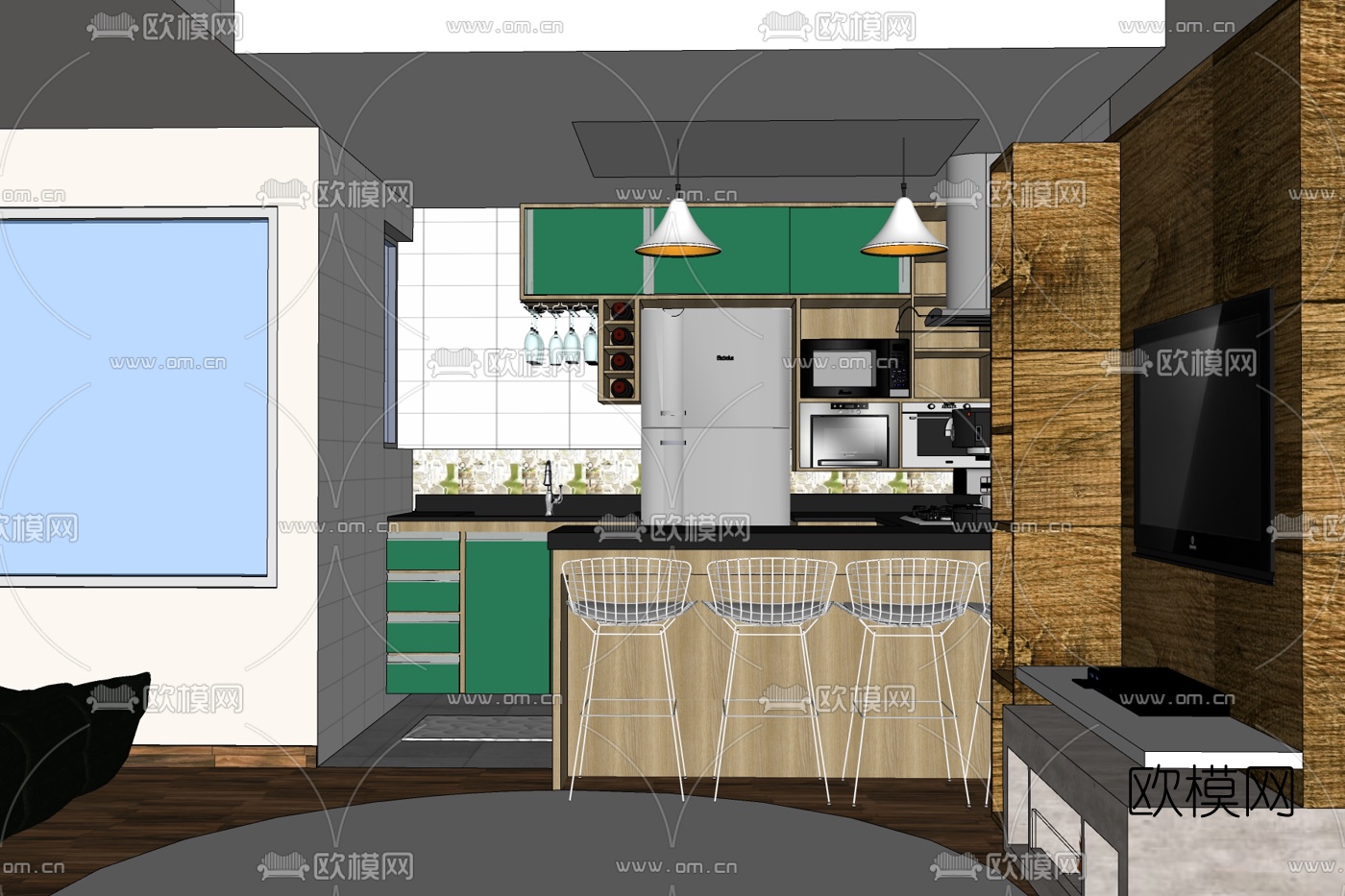 现代厨房免费su模型下载