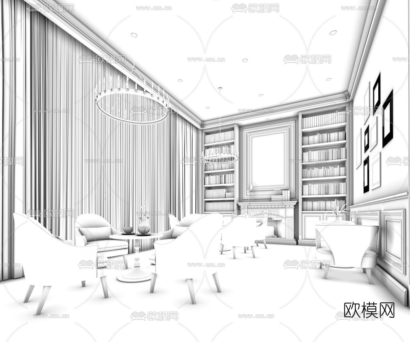 美式阅览室免费3d模型