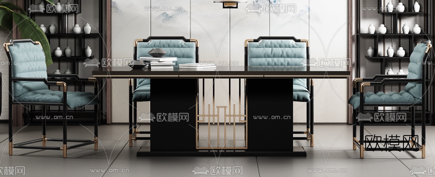 新中式书桌椅3d模型