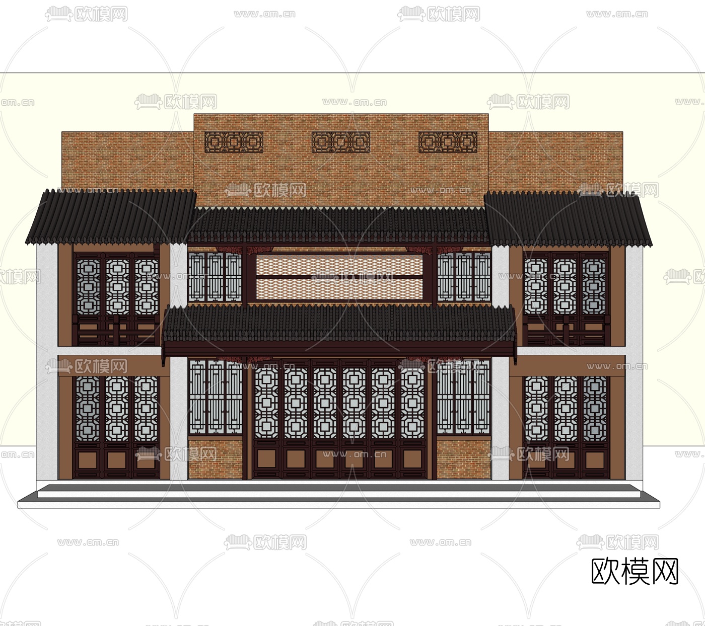 中式商铺门面门头免费su模型下载