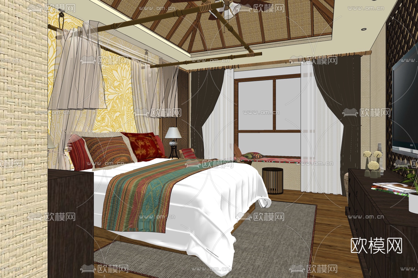 东南亚卧室su模型下载