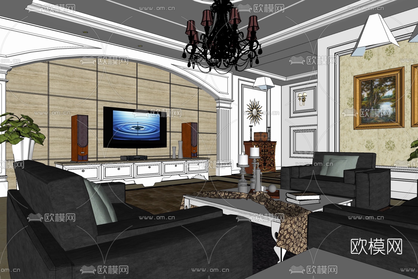 欧式客厅免费su模型下载