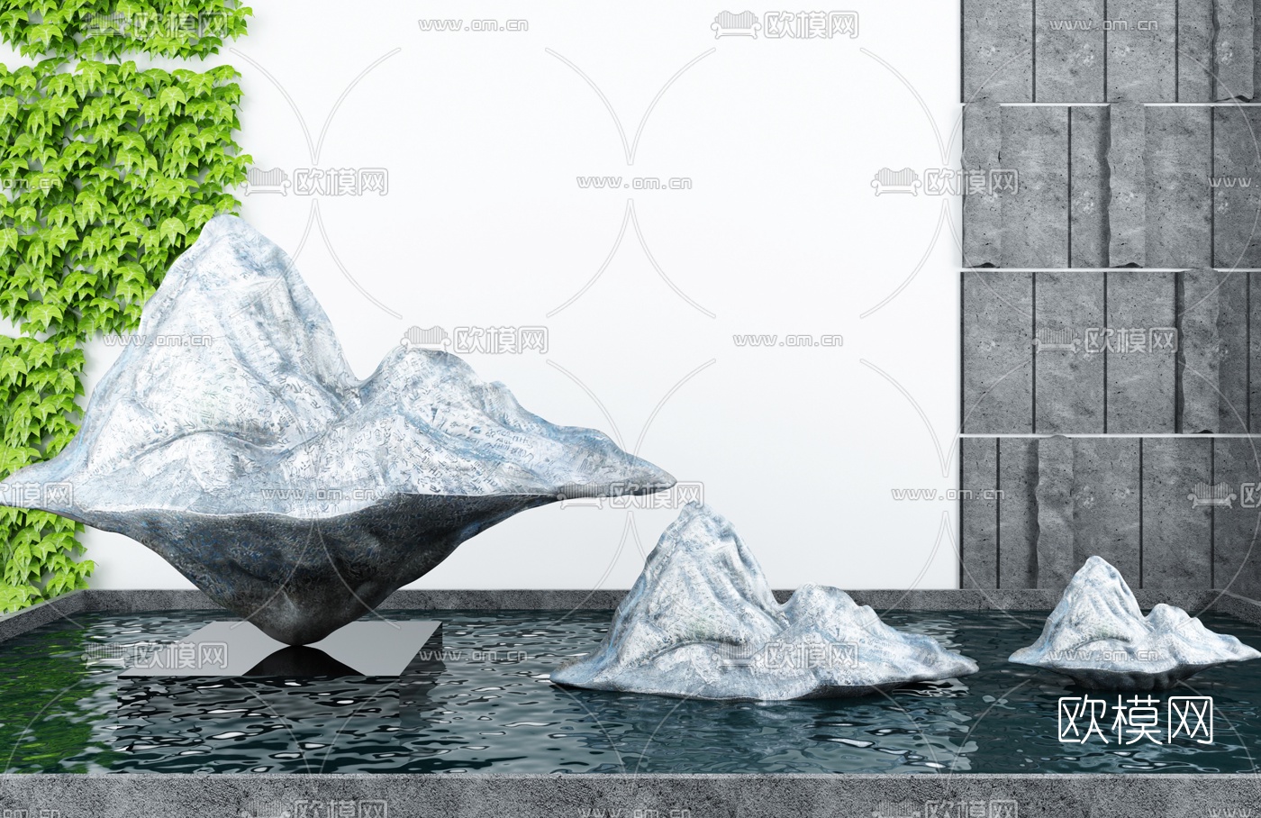 日式假山水景园艺小品3d模型下载