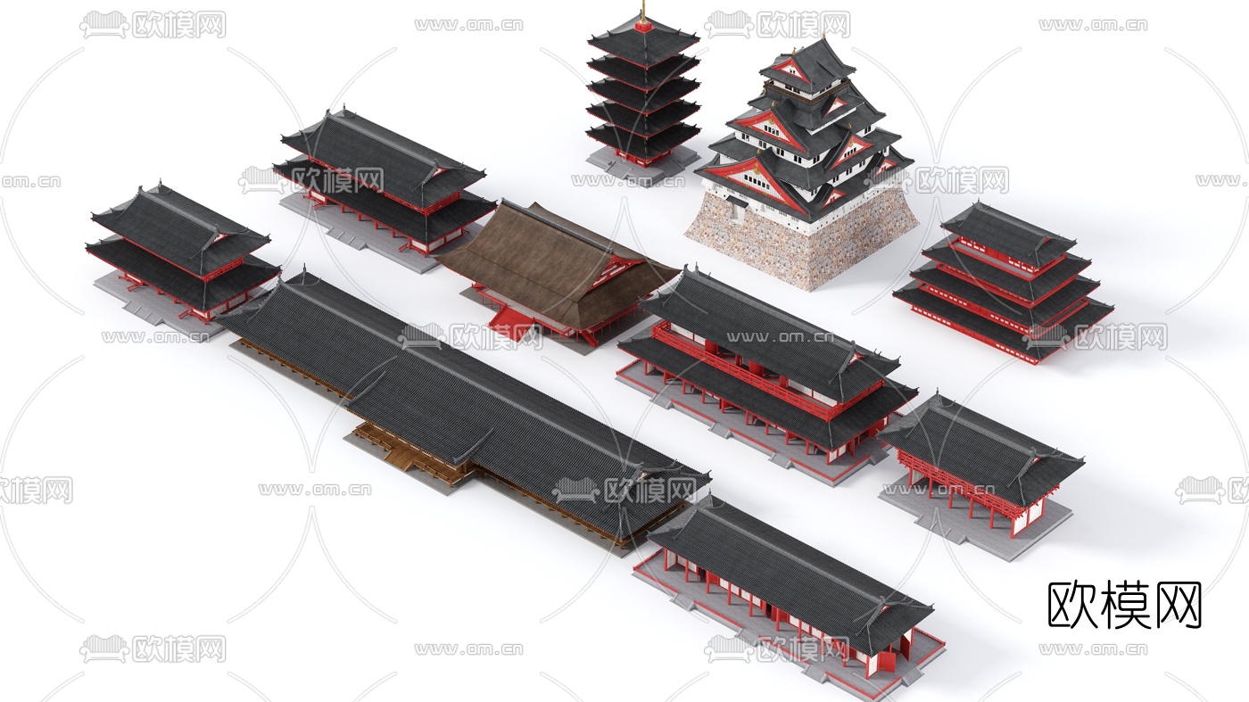 中式古建筑组合3d模型