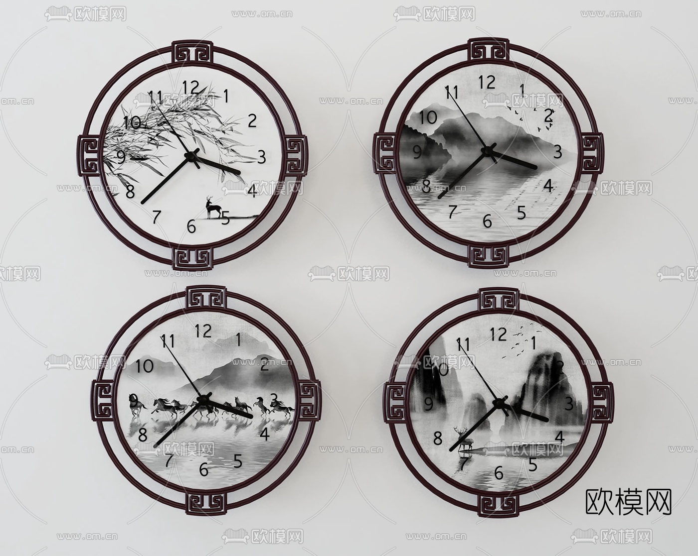 新中式水墨钟表3d模型下载