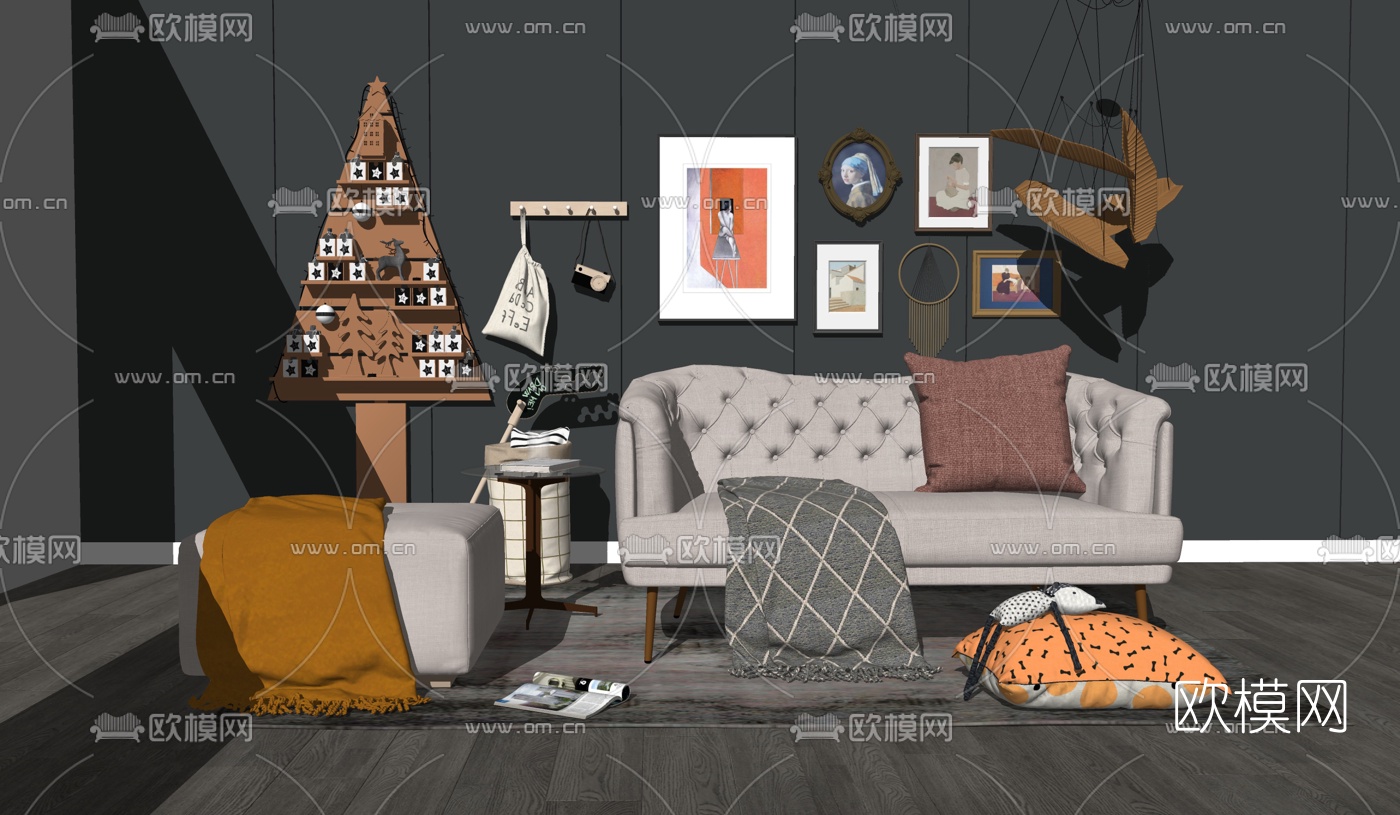 北欧儿童双人沙发su模型下载