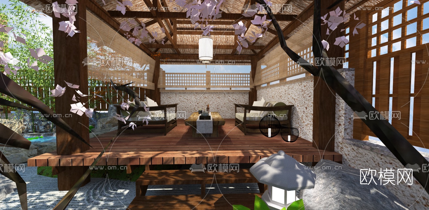 日式庭院花园su模型下载（渲染图3）