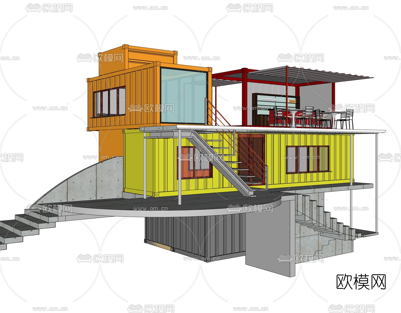 工业风集装箱住宅免费su模型下载
