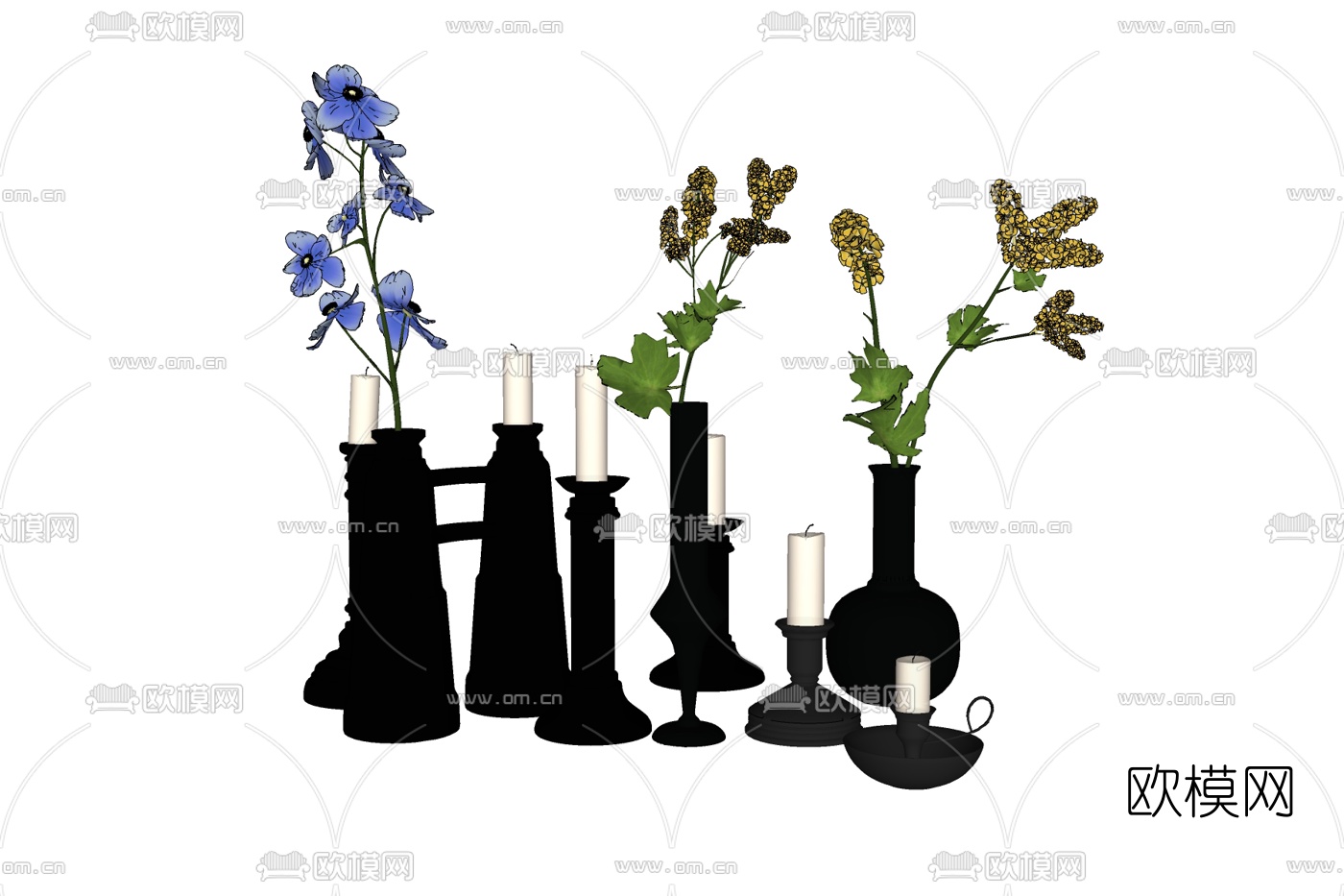现代花瓶花卉烛台灯免费su模型下载