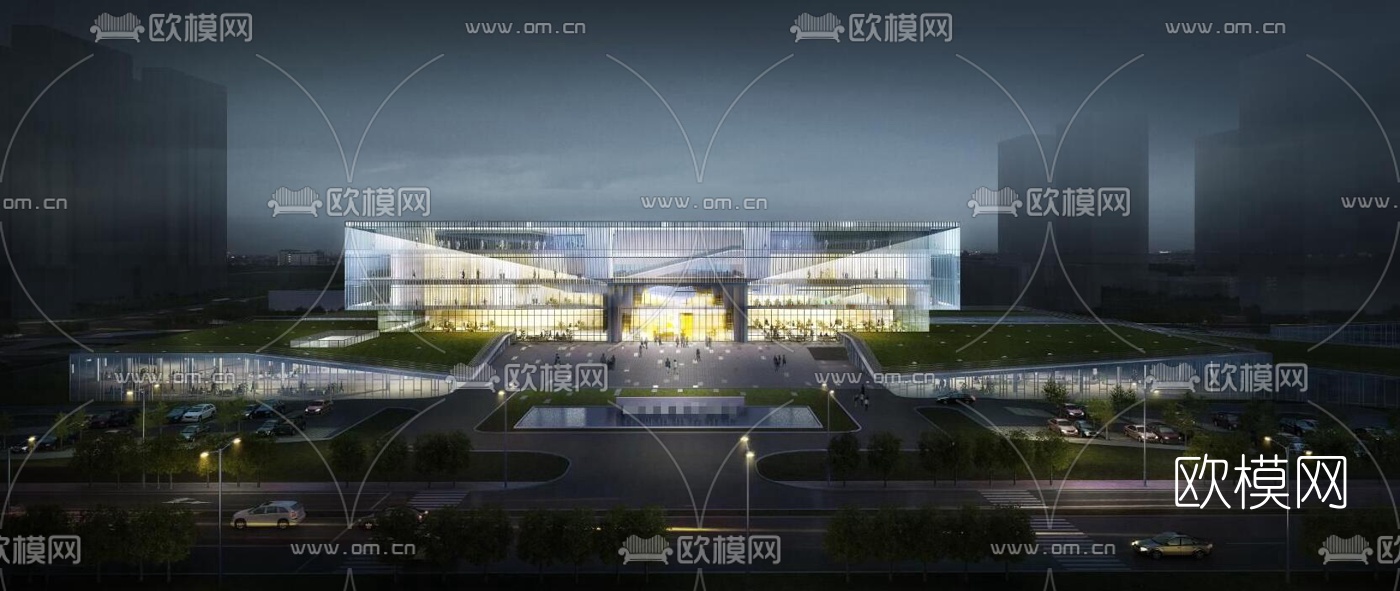 现代办公楼外观su模型下载（渲染图4）