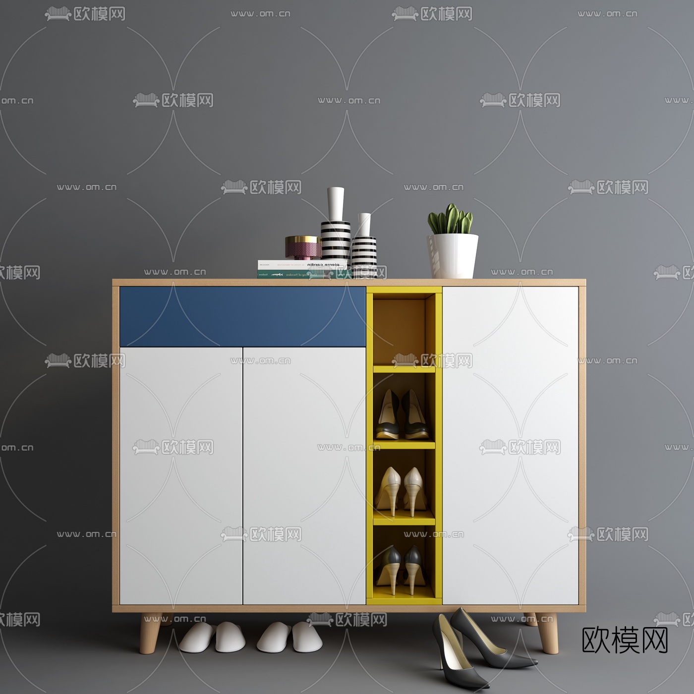 北欧原木鞋柜组合3d模型