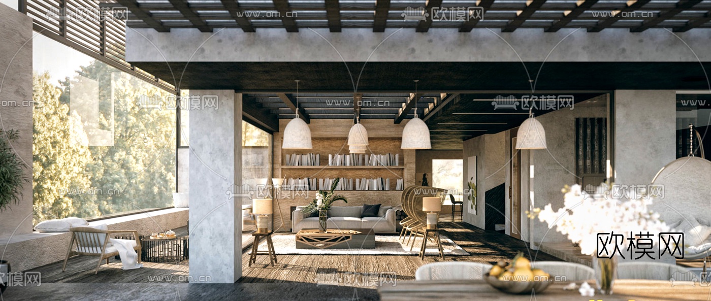北欧别墅客厅3d模型下载