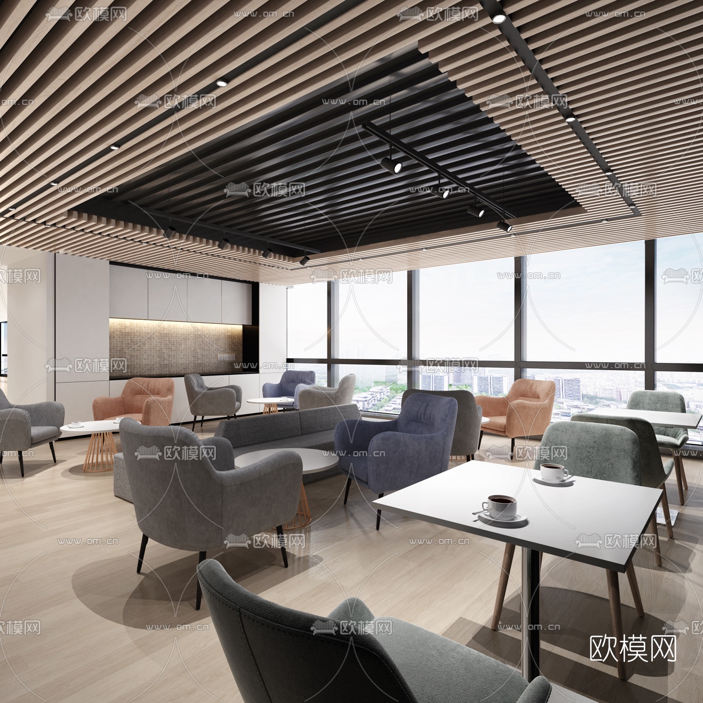现代茶水间休息区3d模型
