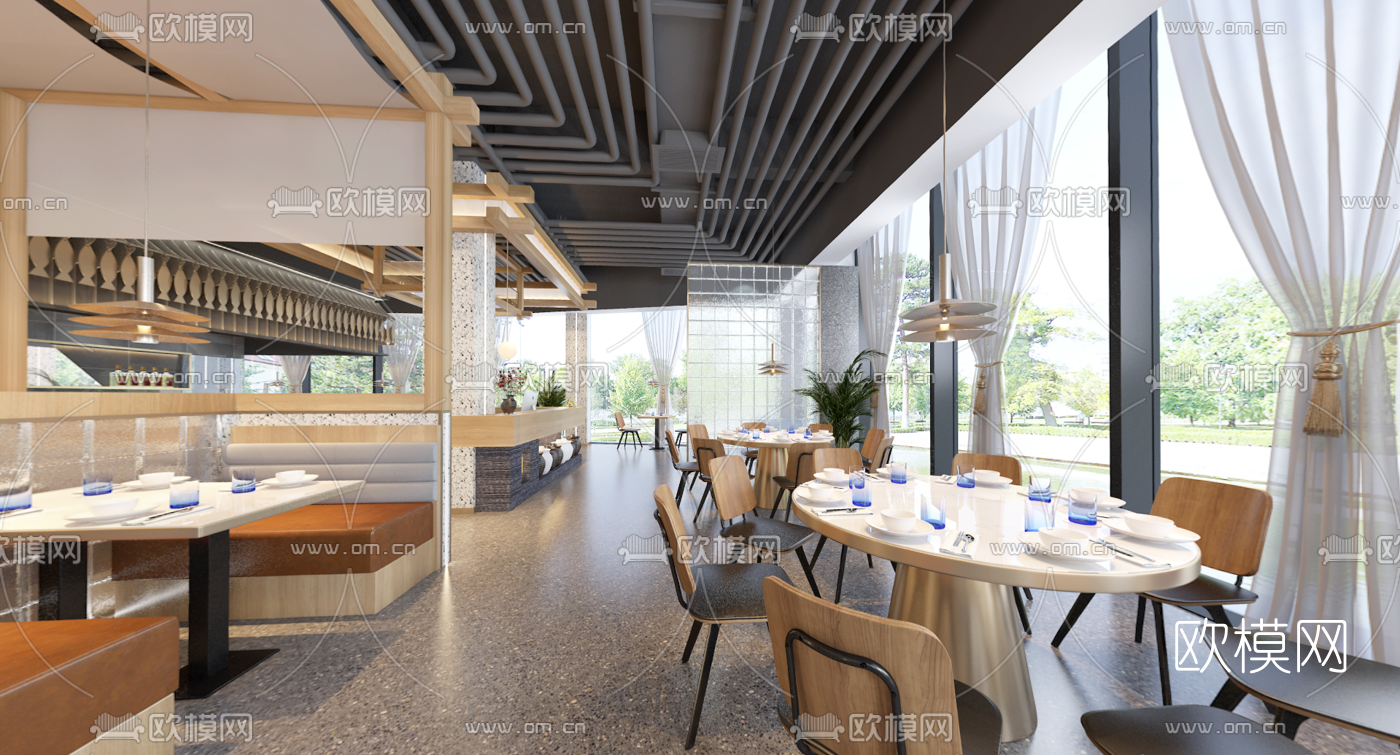 现代海鲜餐厅vr全景3d模型
