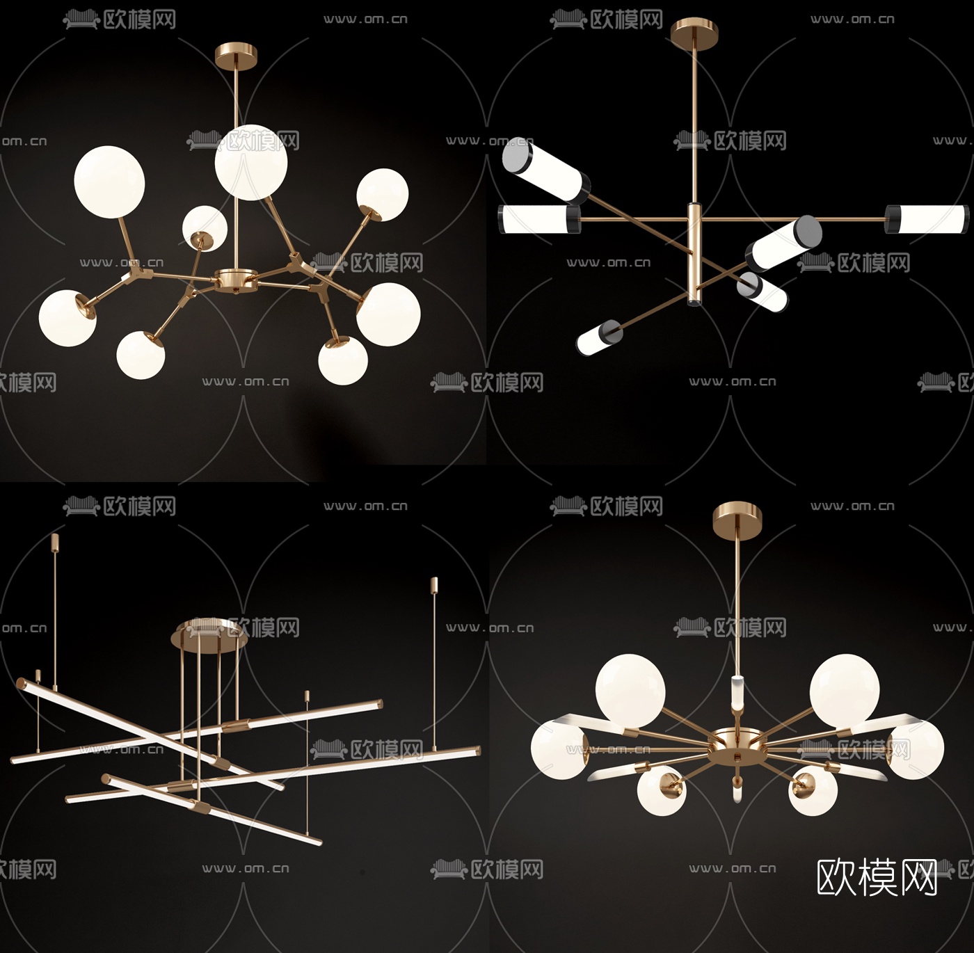 现代金属多头吊灯组合3d模型