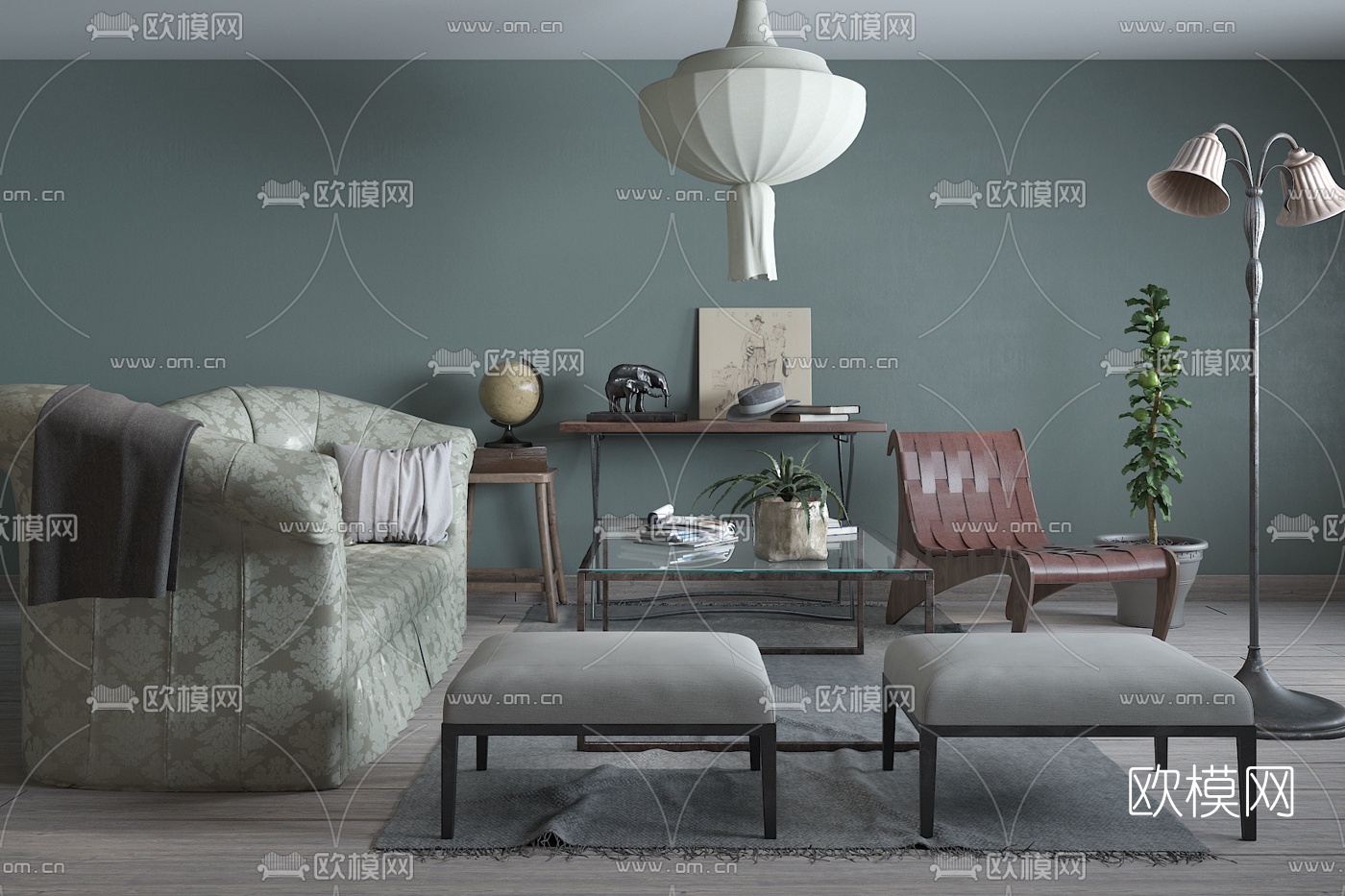北欧布艺沙发组合免费3d模型-免费3dmax模型库-欧模网