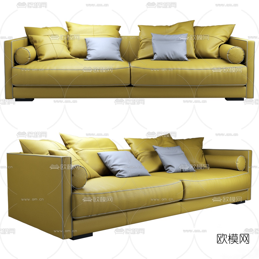 北欧皮革双人沙发3d模型下载（渲染图1）