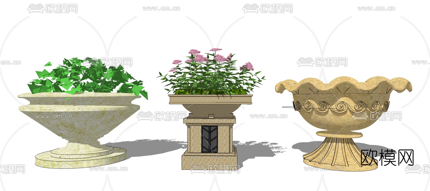 欧式花钵su模型下载