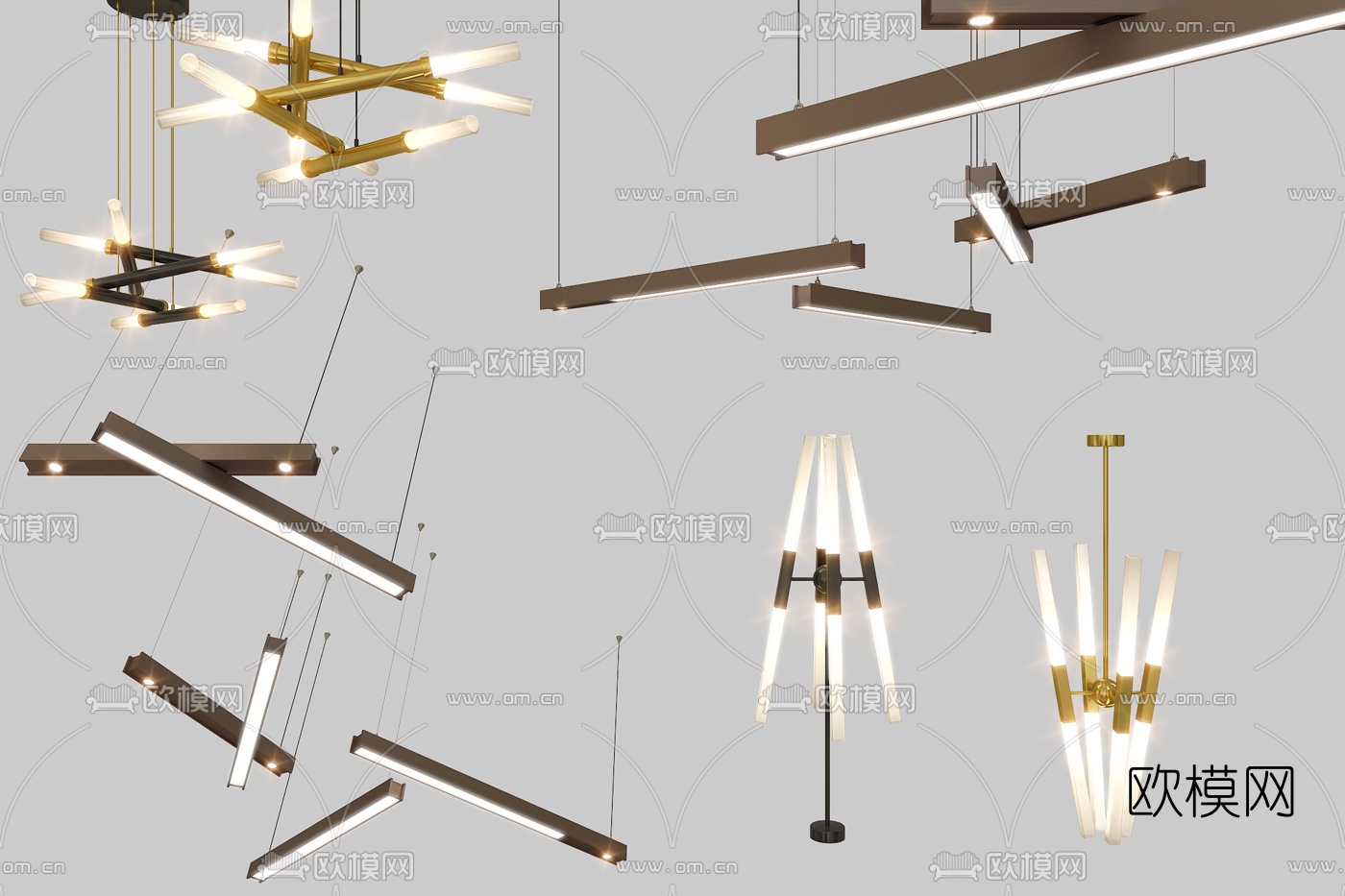 现代办公吊灯3d模型下载