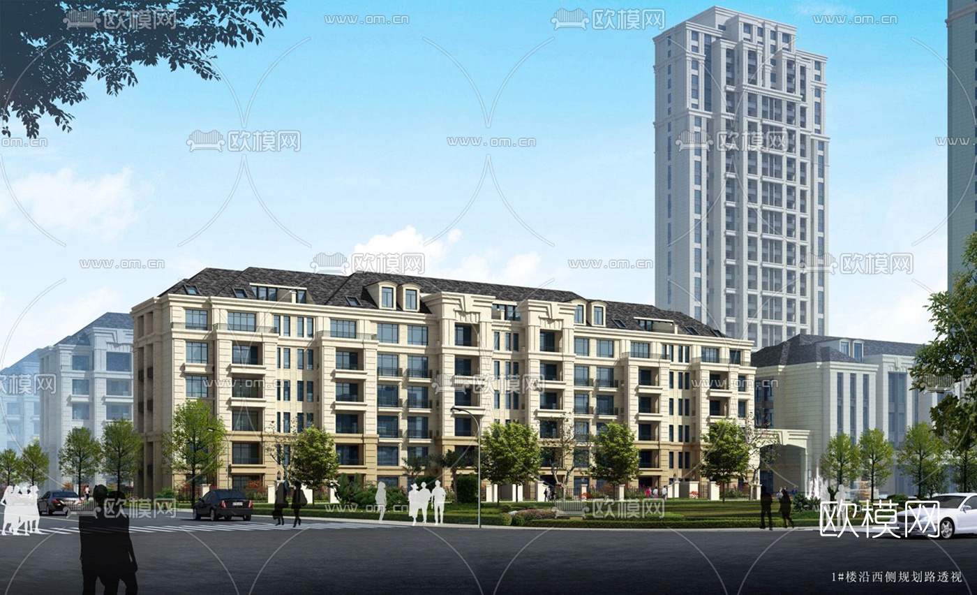 法式公寓楼外观su模型下载（渲染图2）