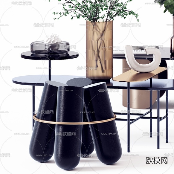 现代金属茶几边几3d模型下载(渲染图2)