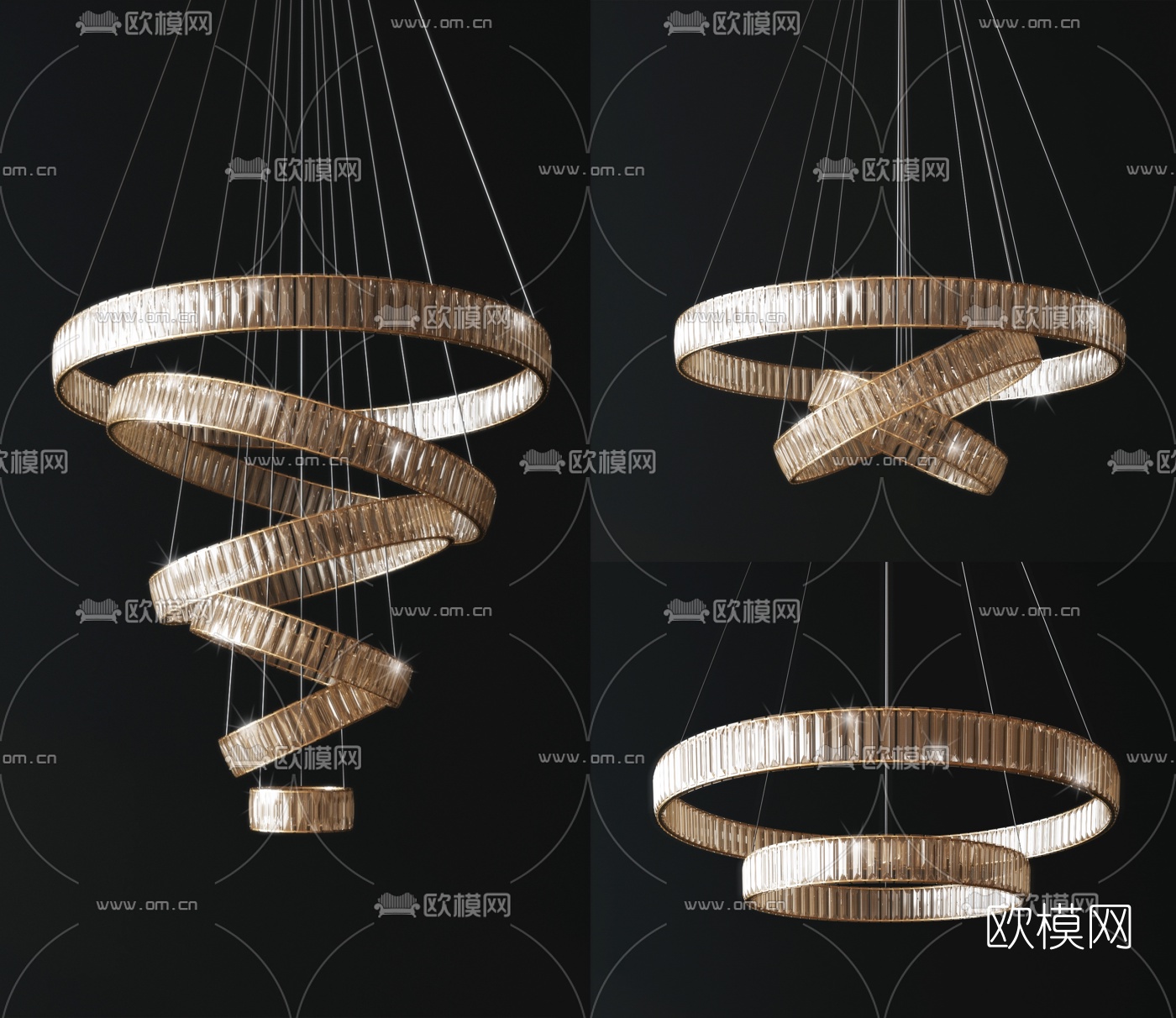 现代轻奢水晶玻璃吊灯3d模型下载（渲染图1）