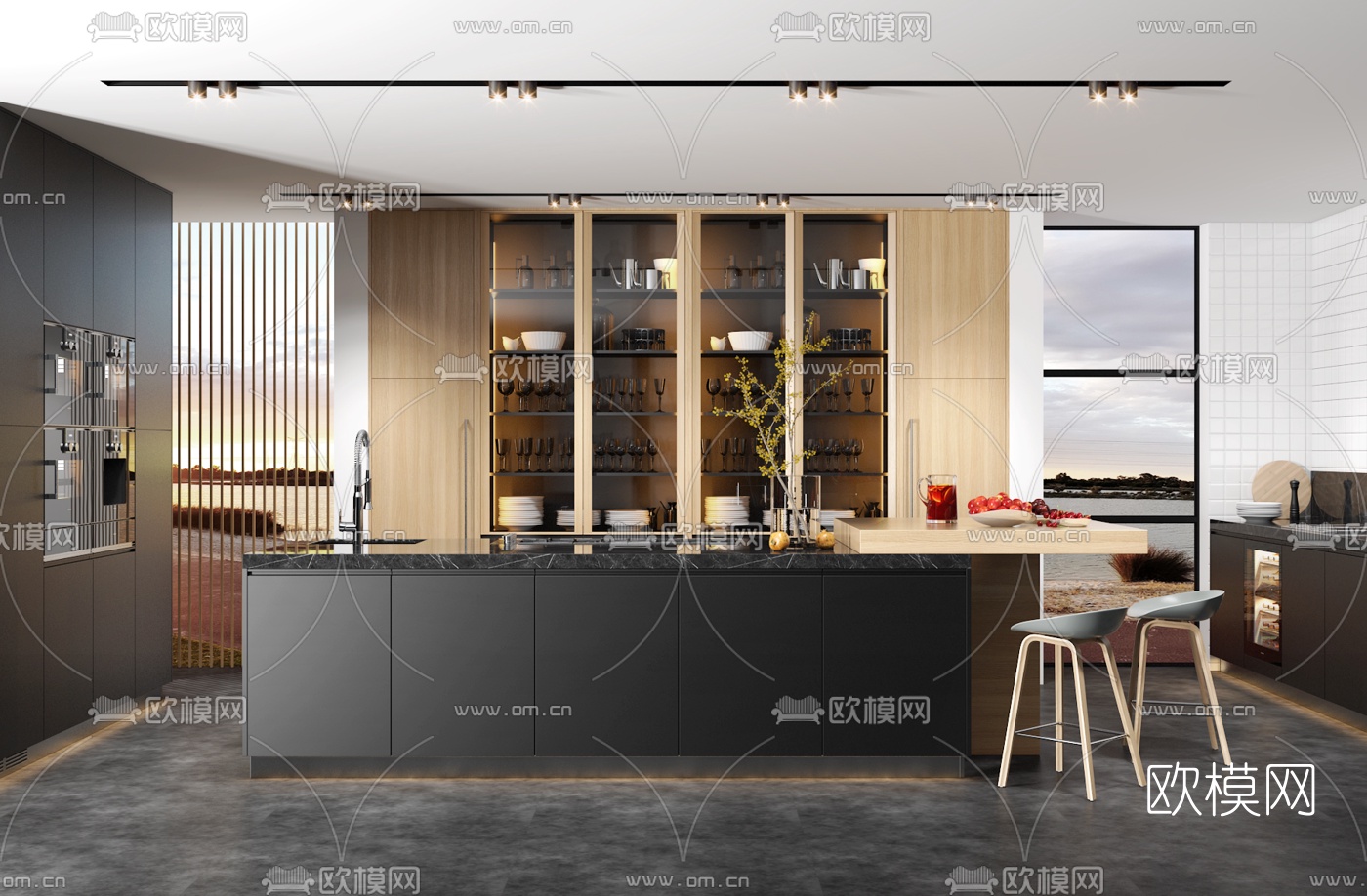 北欧中岛橱柜组合3d模型下载