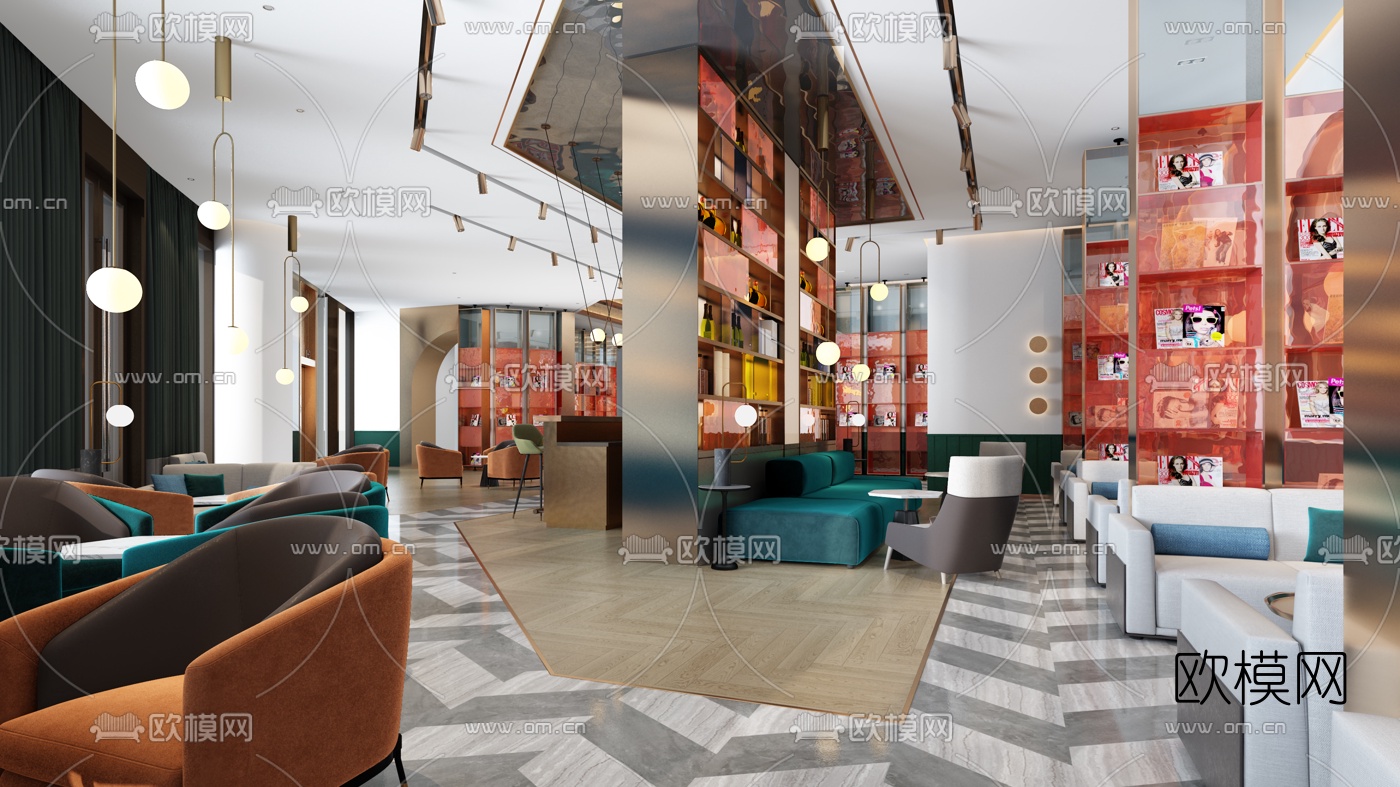 现代网红酒店大堂3d模型下载（渲染图2）