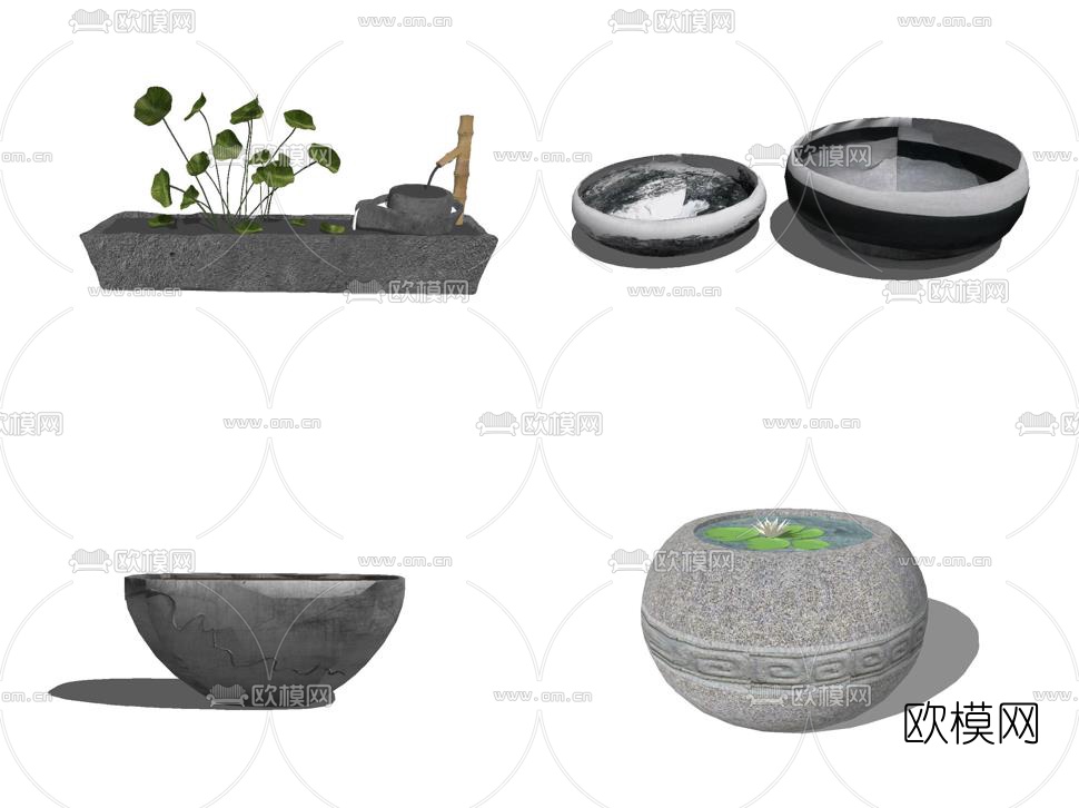 新中式景观水缸小品su模型