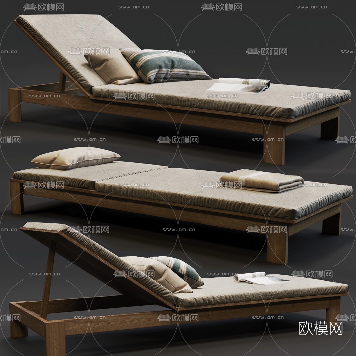 现代户外躺椅3d模型下载（渲染图1）