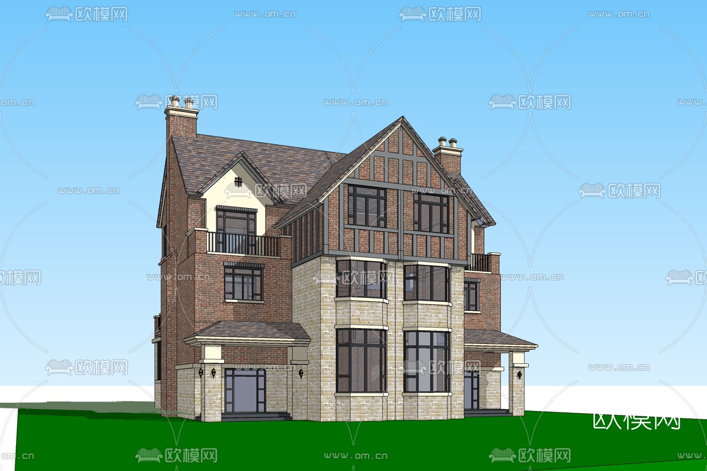 欧式独栋别墅免费su模型下载