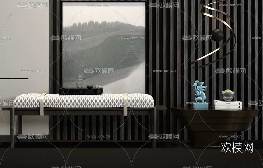 现代布艺床尾凳3d模型下载