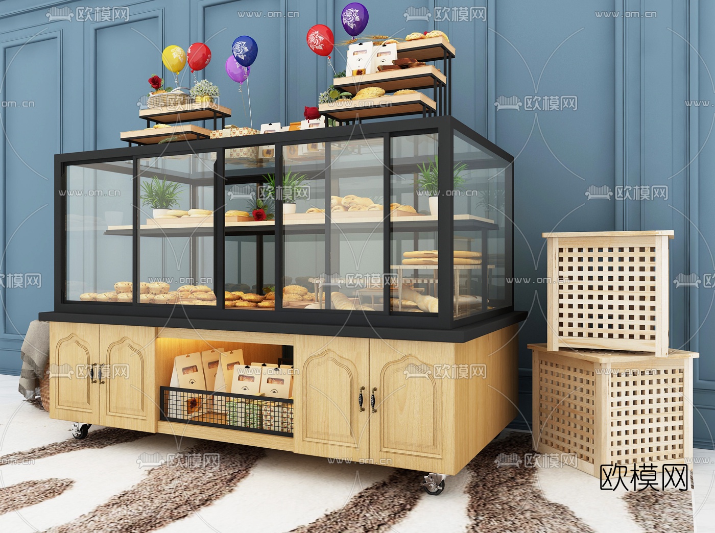 现代面包蛋糕展柜3d模型