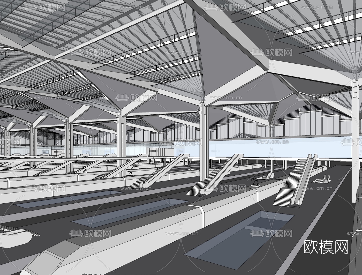 现代火车站免费su模型下载（渲染图2）