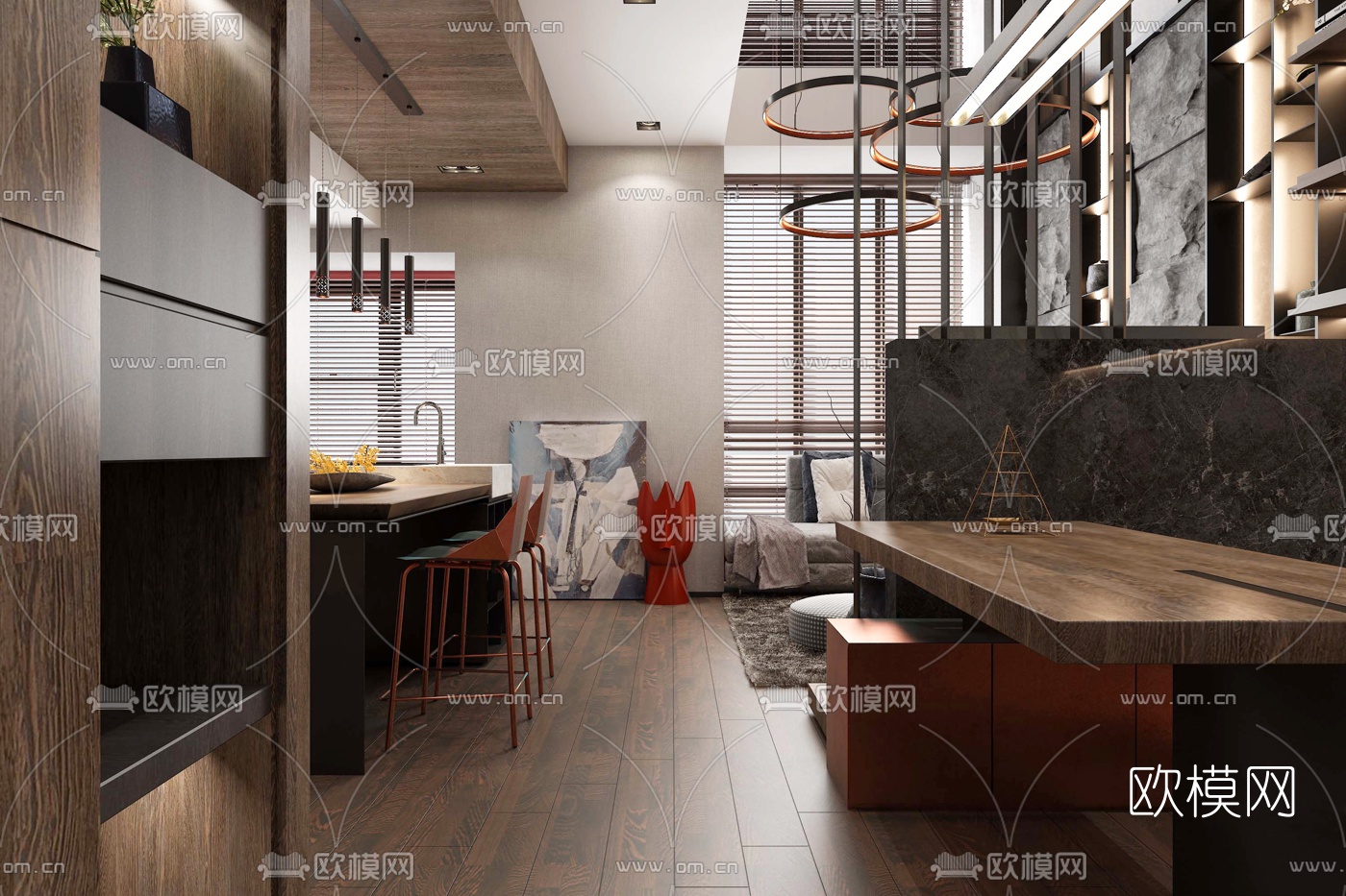 工业风公寓客厅餐厅3d模型