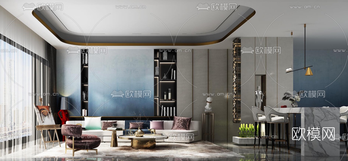 后现代客厅餐厅3d模型