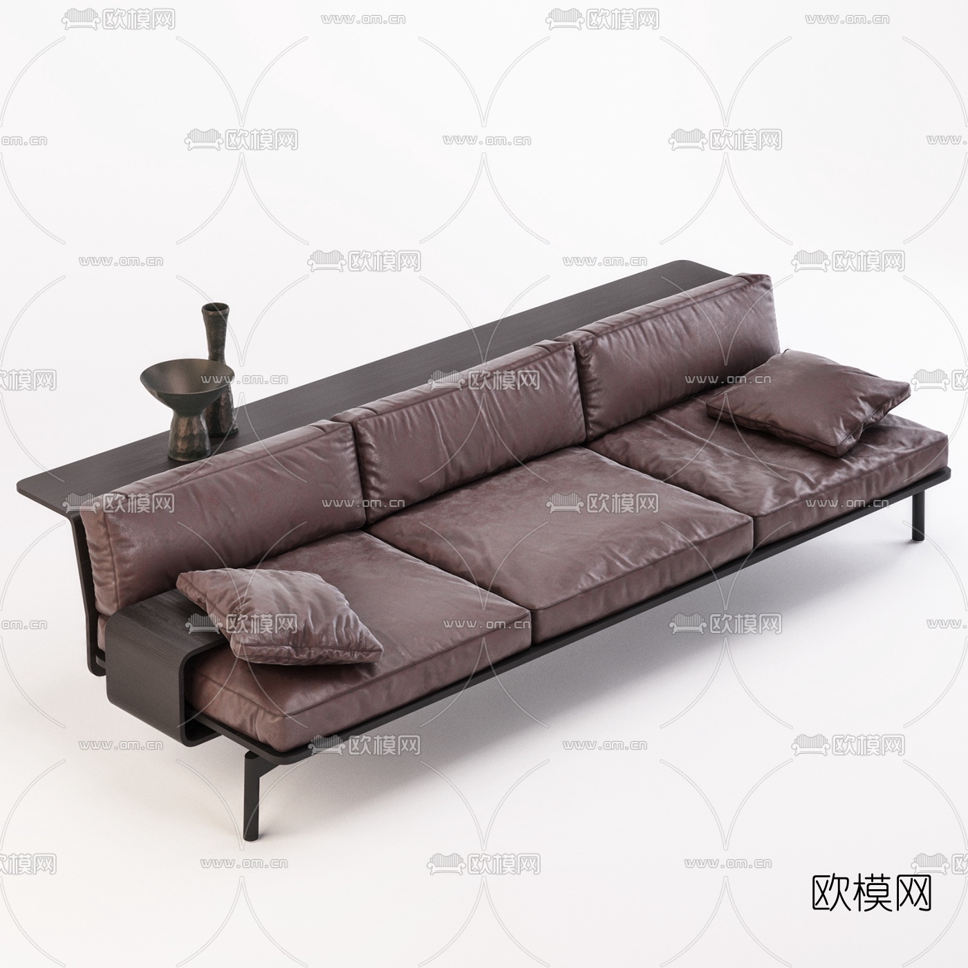 现代皮革三人沙发3d模型