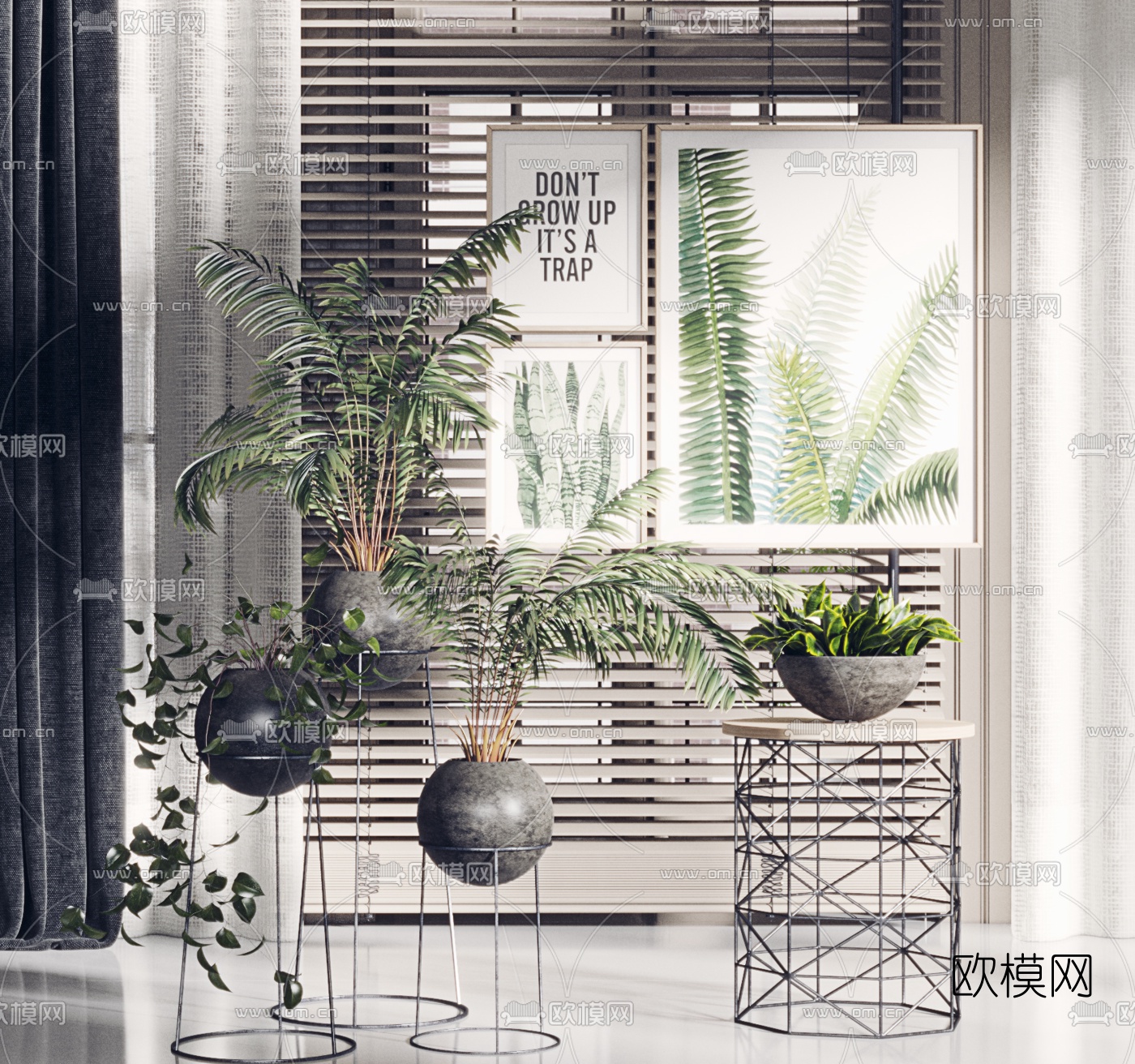 北欧绿植盆栽3d模型下载